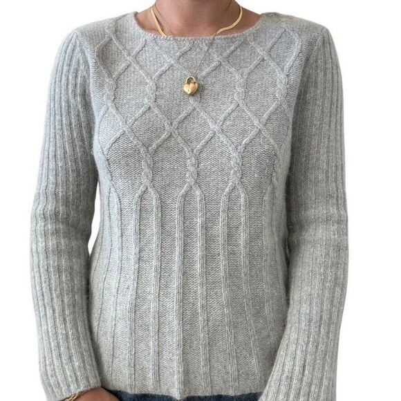 Vintage 1990s Carole Little Gray Angora Ribbed Soft Fuzzy Fluffy Sweater Sz M - Picture 1 of 10